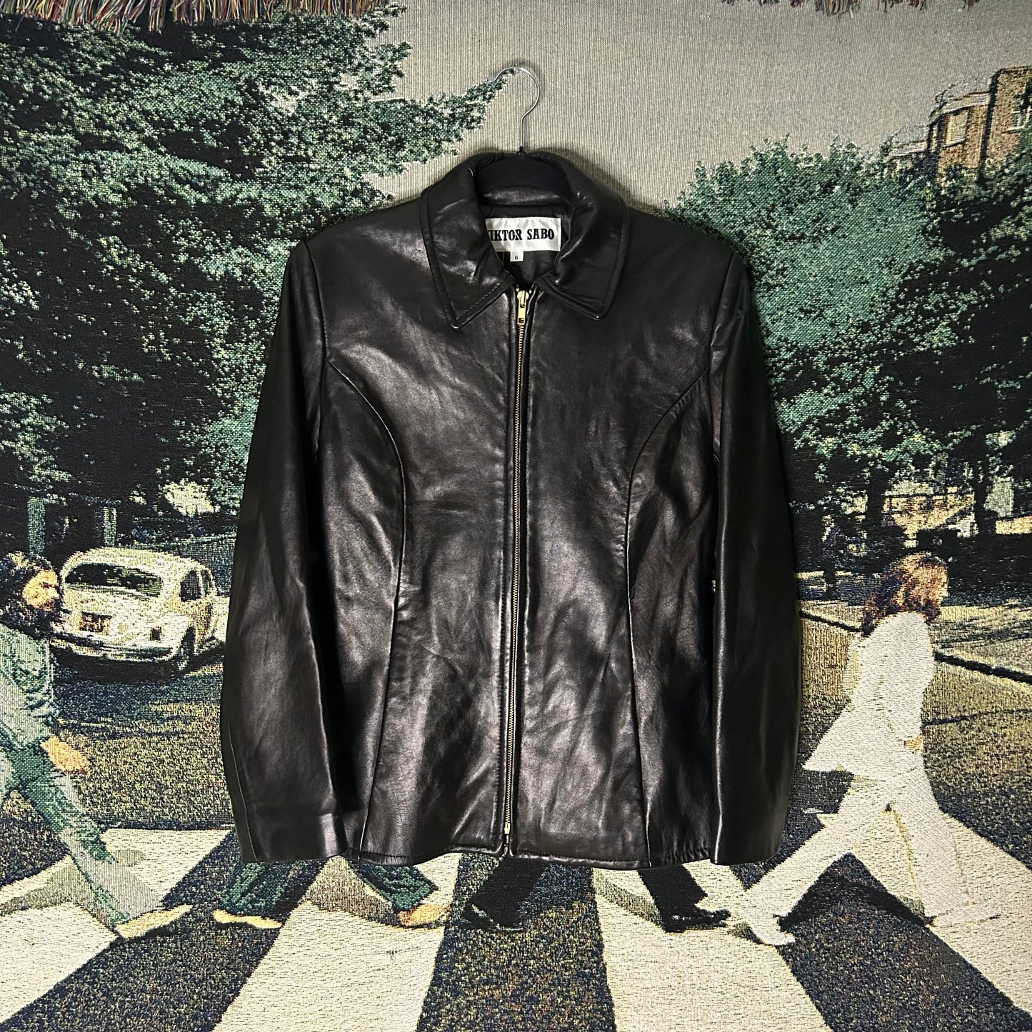 Collared Leather Jacket Wmns